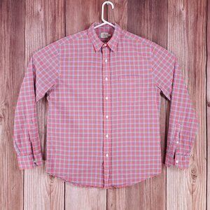 Faherty Mens Medium Pink Blue White Plaid Long Sleeve Button Up Shirt Cotton